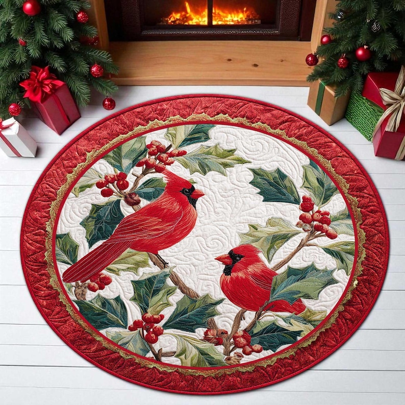 Outdoor Camping Decor Ideas - 카디널 버드 크리스마스 라운드 도어매트, 환영