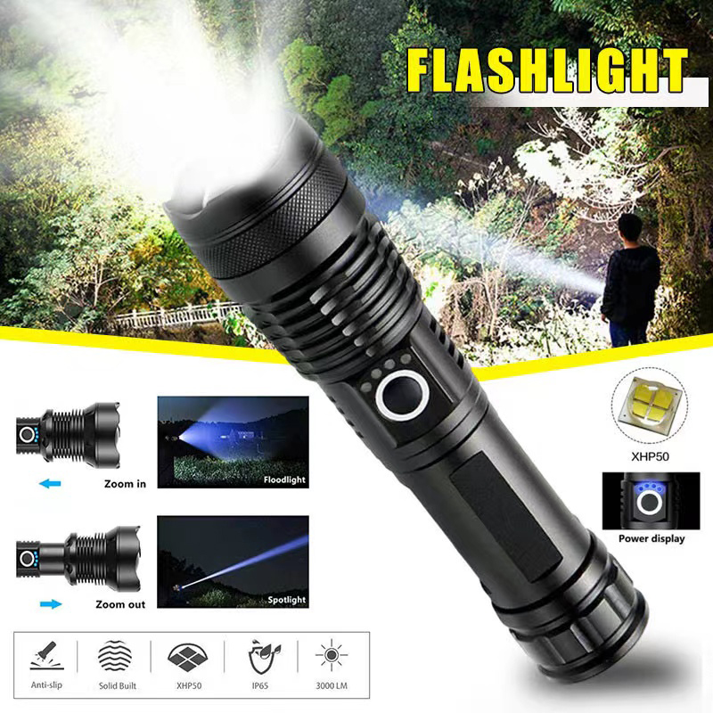 Outdoor Camping Decor - 고출력 XHP70 LED 손전등 USB-C 충전식