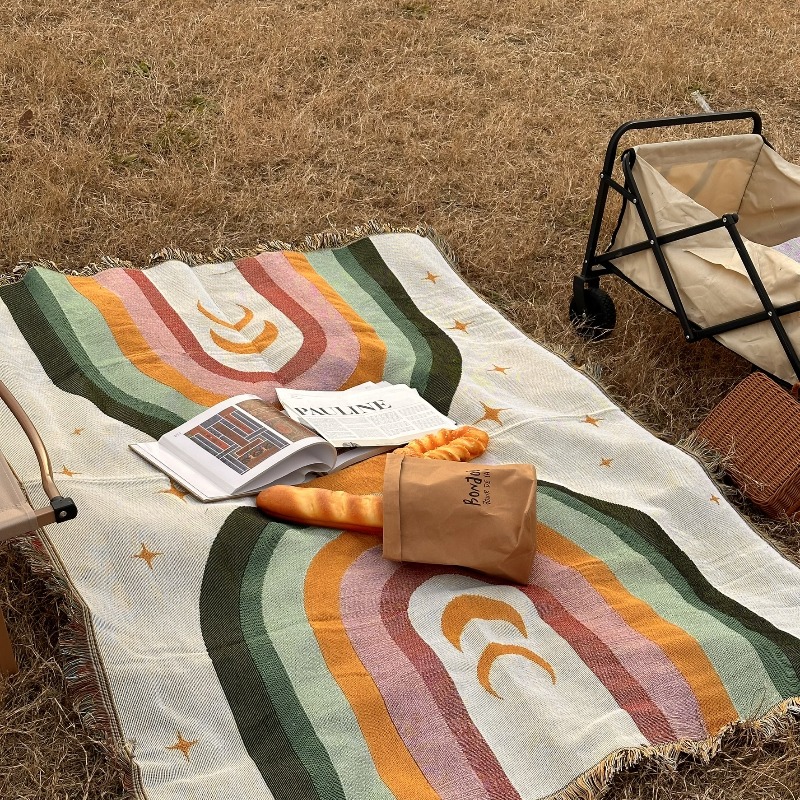 두꺼운 부드러운 무지개 줄무늬 담요 해변 소풍 캠핑 야 - Outdoor Camping Decor Ideas 리뷰 및 가격