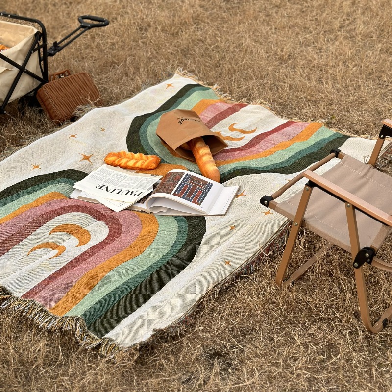 두꺼운 부드러운 무지개 줄무늬 담요 해변 소풍 캠핑 야 - Outdoor Camping Decor Ideas 리뷰 및 가격