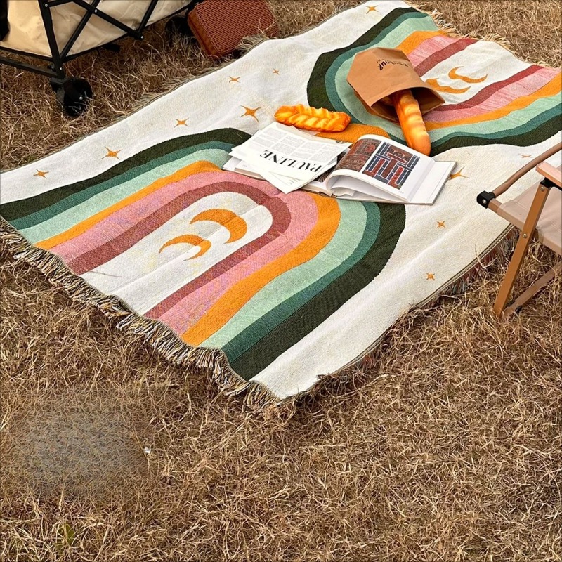 두꺼운 부드러운 무지개 줄무늬 담요 해변 소풍 캠핑 야 - Outdoor Camping Decor Ideas 리뷰 및 가격