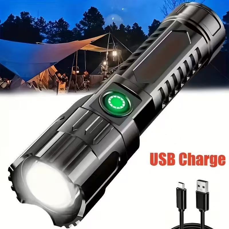 새로운 고출력 LED 손전등 USB 충전식 토치 내장  - Battery Outdoor Camping 리뷰 및 가격