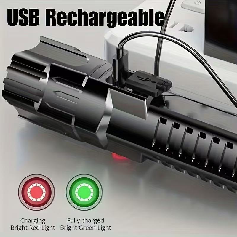 새로운 고출력 LED 손전등 USB 충전식 토치 내장  - Battery Outdoor Camping 리뷰 및 가격